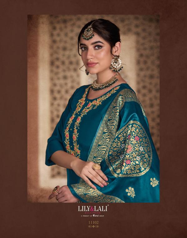 Lily And Lali Gulmeena Designer Silk Kurti With Bottom Dupatta Collection